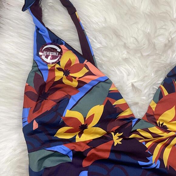 New CACHE COEUR Maternity MALIBU REVERSIBLE Floral & Solid ONE-PIECE SWIMSUIT XL - Picture 5 of 11